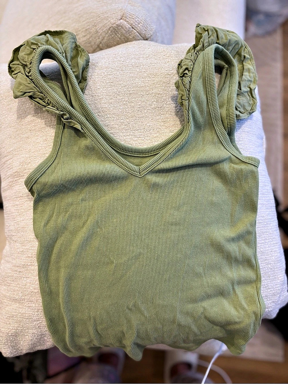 OLD NAVY Green Ruffle Strap Tank Top Like New